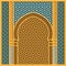 Vector arabic background with traditional window frame and arabic ornaments