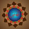 Vector Arabic calligraphy Al Muhaimin which means The Protector with colorful mandala ornaments