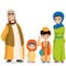 Vector arabic family in national clothes. Parents, children in muslim, islamic costumes