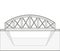 Vector arched train bridge, oulined side view, isolated, white background.