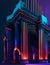 vector architectural monument building with neon light by ai generated