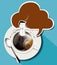 Vector of aroma coffee. Businessman sit in coffee cup.