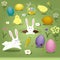 Vector Art Elements Easter Bunny Chicks Eggs Basket