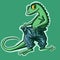 Vector art of a green lizard putting on a pair of blue jeans. Humanized reptile wearing large pants.