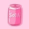 Vector art of a simple kawaii soda metal can. Isolated object of a pink fresh beverage inside an aluminium container