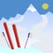 Vector art ski resort with mountain and skis