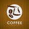 Vector artistic coffee shop emblem logo design isolated on wood background.