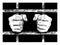 Vector Artistic Drawing of Hands of Prisoner in Prison Cell Holding Iron Bars.