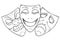 Vector Artistic Drawing Illustration of Angry, Happy and Sad Comedy Mask