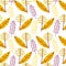 Vector artistic seamless pattern in scandinavian style. Isolated dandelions, leaves and twigs. Simple nordic