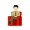 Vector asian man character in business suit sitting on chair