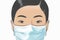 Vector Asian woman wearing disposable medical surgical face mask to protect against high air toxic pollution city