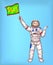 Vector astronaut girl in spacesuit with green flag
