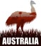 Vector Australia illustration with ostrich Emu and kangaroo in desert
