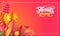 Vector autumn banner. Border of fallen leaves on red background. Lettering text Happy Thanksgiving. Empty text space