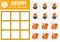 Vector autumn forest tic tac toe chart with cute owl and squirrel. Woodland board game playing field with animal and bird. Funny