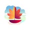 Vector autumn illustration. A boat with a sail in the form of an autumn leaf.