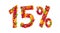 Vector autumn sale 15 percents off discount with orange fall leaves in number shape