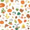 Vector autumn seamless pattern. Cute fall season repeating background for prints, stickers.  Funny digital paper with forest