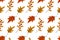 Vector Autumn seamless pattern with leaves and twigs with seasonal berries in trendy seasonal shades