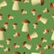 Vector autumn seamless pattern of mushrooms, boletus, fungus on a green background