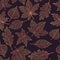 Vector autumn seamless pattern with oak, poplar, beech, maple, aspen and horse chestnut leaves outline on dark background