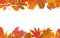 Vector autumn seasonal watercolor style Fall maple chestnut alder tree red orange color leaves border. Nature forest leaf foliage