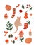 Vector autumn set.Illustrations with rose,cat,leaves,candle