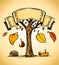 Vector autumn tree with yellow falling leaves