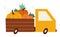 Vector Autumn truck icon with pumpkins. Fall season car with harvest isolated on white background. Cute adorable Thanksgiving