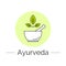 Vector ayurveda logotype template with isolated linear leaves, mortar, pestle