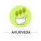 Vector ayurveda logotype template with isolated linear leaves, mortar, pestle on a white backdrop for ayurvedic shop