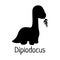 Vector baby dino silhouette - diplodocus or brontosaurus - for logo, poster, banner. For historic event, dinosaur party invitation