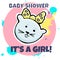 Vector baby shower greeting card. Inscription It`s a girl. Littl