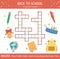 Vector back to school crossword puzzle for kids. Simple quiz with school objects for children. Educational autumn activity with