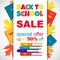 Vector Back to School Sale cute poster with books and leaves