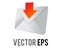 Vector back of white envelope with down red arrow icon