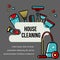 Vector background of accessories for cleaning in a flat style. Washing the floor, cleaning the windows. Linear style