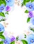 Vector background with blue and purple pansy flowers.