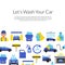 Vector background with car wash flat icons