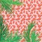 Vector background with decorative topical palm leaves on decorative background of leopard print. Bright and pastel trendy colors.