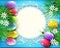 Vector background for Easter. Colored eggs, flowers, daisies, gr