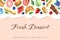 Vector background with flowing cream, sweets and dessert on pink. cute bakery pastry banner with berries, dripping yogurt or