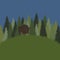 Vector background with forest, grass and bison.