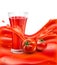 vector background with a glass of tomato juice, tomato. Red juice splash