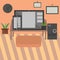 Vector Background The Living Room Desk Phone Tablet Computer Potted Plants Clocks And Pictures