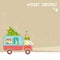 Vector background, merry christmas text. House on wheels. Chris