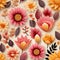Vector background with meticulously detailed autumn flowers and leaves (tiled)