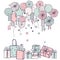 Vector background with paper Pom Poms, balloons  and gifts