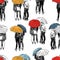 Vector background of sketches of people in the rain